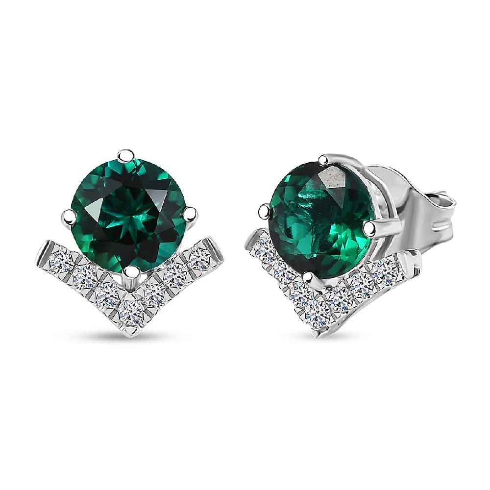 AAA Luxuriant Lab Grown Emerald and G-H SI Lab Grown Diamond 2.46 ctw Earrings in 10K White Gold