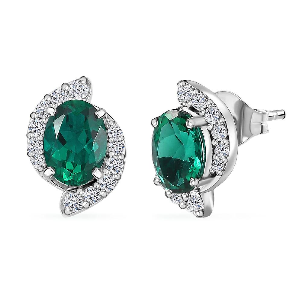 AAA Luxuriant Lab Grown Emerald And G-H SI Lab Grown Diamond 2.26 Ctw Earrings In 10K White Gold