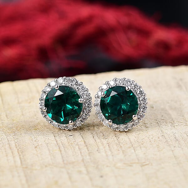 AAA Luxuriant Lab Grown Emerald And Lab Grown Diamond 2.48 Ctw Earrings In 10K White Gold