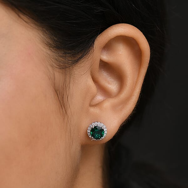 AAA Luxuriant Lab Grown Emerald And Lab Grown Diamond 2.48 Ctw Earrings In 10K White Gold