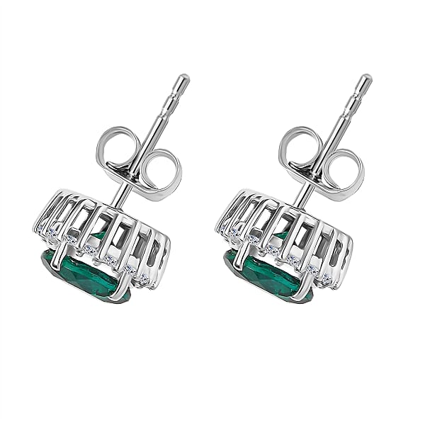 AAA Luxuriant Lab Grown Emerald And Lab Grown Diamond 2.48 Ctw Earrings In 10K White Gold