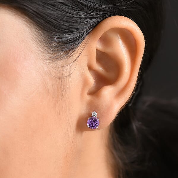 AAA Luxuriant Lab Grown Purple Sapphire And G-H SI Lab Grown Diamond 3.02 Ctw Earrings In 10K White Gold