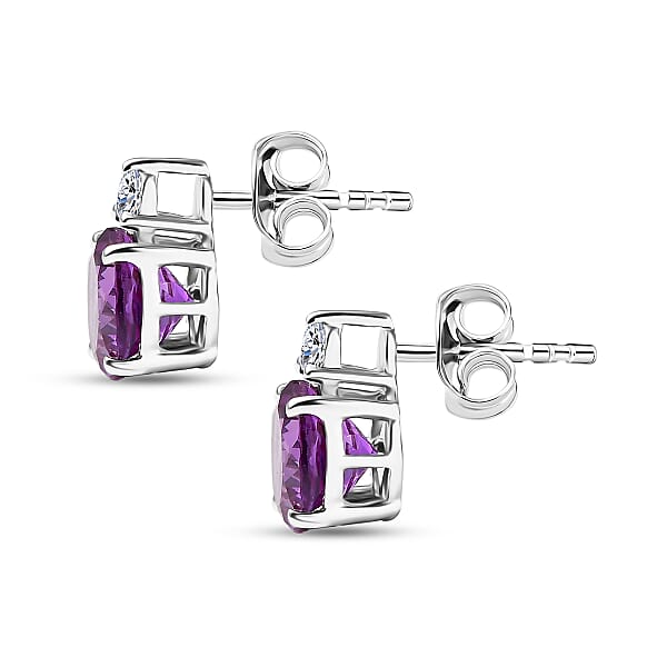 AAA Luxuriant Lab Grown Purple Sapphire And G-H SI Lab Grown Diamond 3.02 Ctw Earrings In 10K White Gold