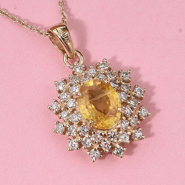 AAA Madagascar Yellow Sapphire And Luxuriant Lab Grown Diamond SI 2.15 Ctw Celestial Bloom Pendant Necklace In 10K Yellow Gold 18 Inches