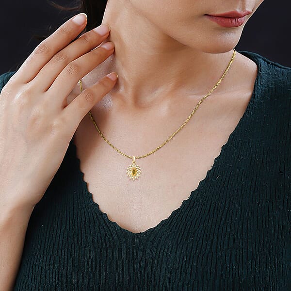 AAA Madagascar Yellow Sapphire And Luxuriant Lab Grown Diamond SI 2.15 Ctw Celestial Bloom Pendant Necklace In 10K Yellow Gold 18 Inches