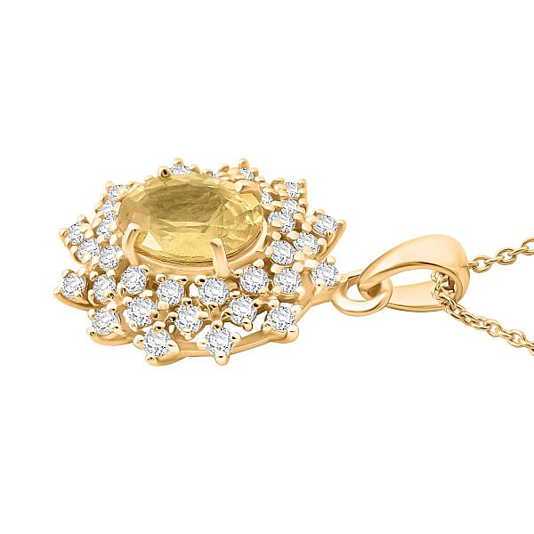 AAA Madagascar Yellow Sapphire And Luxuriant Lab Grown Diamond SI 2.15 Ctw Celestial Bloom Pendant Necklace In 10K Yellow Gold 18 Inches
