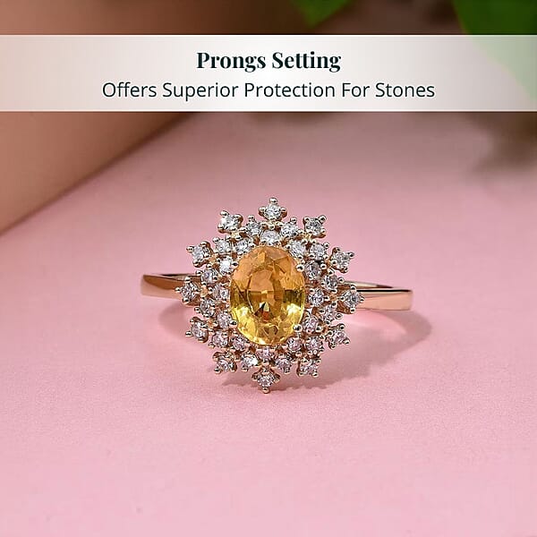 AAA Madagascar Yellow Sapphire And Luxuriant Lab Grown Diamond (SI) 2.15 Ctw Snowflake Ring In 10K Yellow Gold