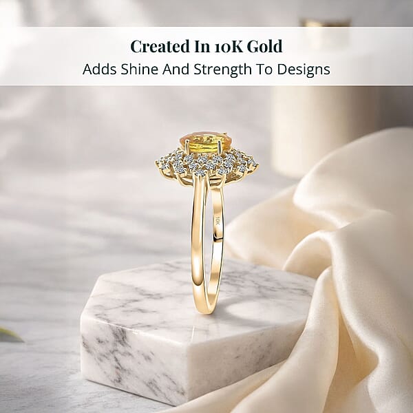 AAA Madagascar Yellow Sapphire And Luxuriant Lab Grown Diamond (SI) 2.15 Ctw Snowflake Ring In 10K Yellow Gold