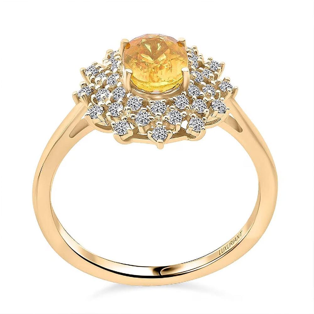 AAA Madagascar Yellow Sapphire and Luxuriant Lab Grown Diamond (SI) 2.15 ctw Snowflake Ring in 10K Yellow Gold
