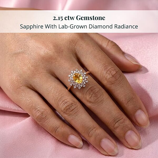 AAA Madagascar Yellow Sapphire And Luxuriant Lab Grown Diamond (SI) 2.15 Ctw Snowflake Ring In 10K Yellow Gold