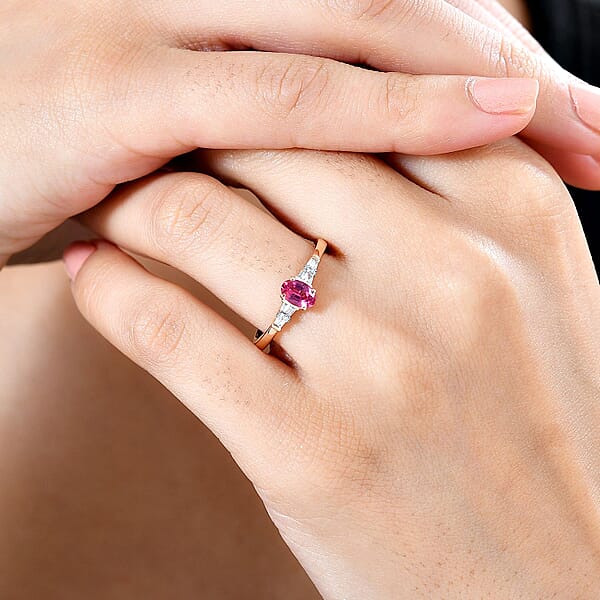 AAA Mahenge Spinel And G-H I2 Diamond 0.60 Ctw Modern Glamour Ring In 10K Rose Gold