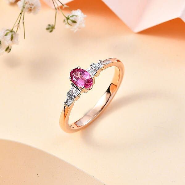 AAA Mahenge Spinel And G-H I2 Diamond 0.60 Ctw Modern Glamour Ring In 10K Rose Gold