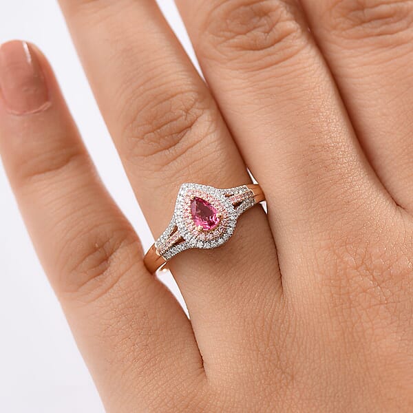 AAA Mahenge Spinel Luxuriant Lab Grown Pink And White Diamond VS 0.85 Ctw Majestic Blush Ring In 10K Rose Gold