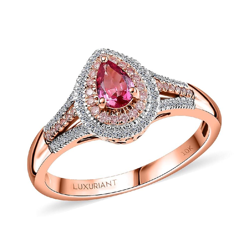 AAA Mahenge Spinel Luxuriant Lab Grown Pink and White Diamond VS 0.85 ctw Majestic Blush Ring in 10K Rose Gold