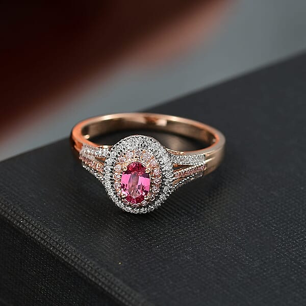 AAA Mahenge Spinel VS Luxuriant Lab Grown Pink And White Diamond 0.90 Ctw Majestic Blush Ring In 10K Rose Gold