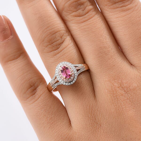 AAA Mahenge Spinel VS Luxuriant Lab Grown Pink And White Diamond 0.90 Ctw Majestic Blush Ring In 10K Rose Gold