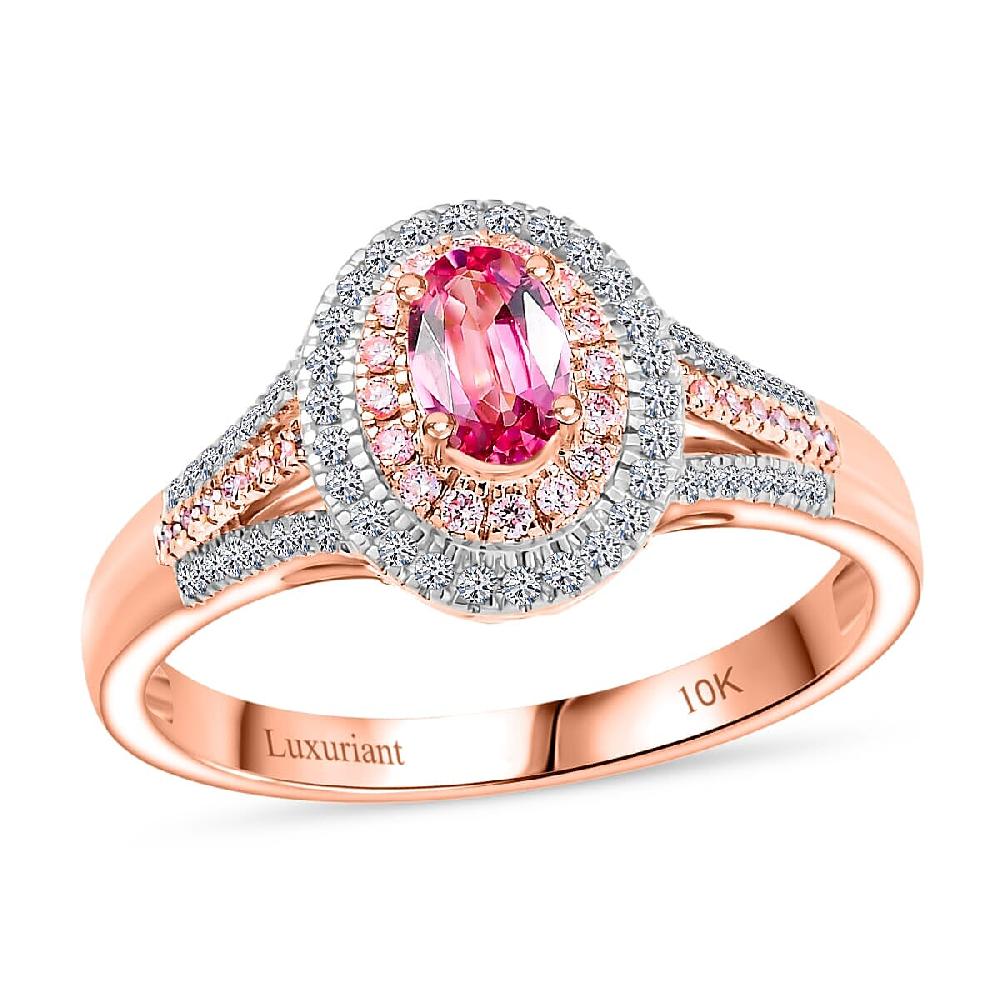 AAA Mahenge Spinel VS Luxuriant Lab Grown Pink and White Diamond 0.90 ctw Majestic Blush Ring in 10K Rose Gold
