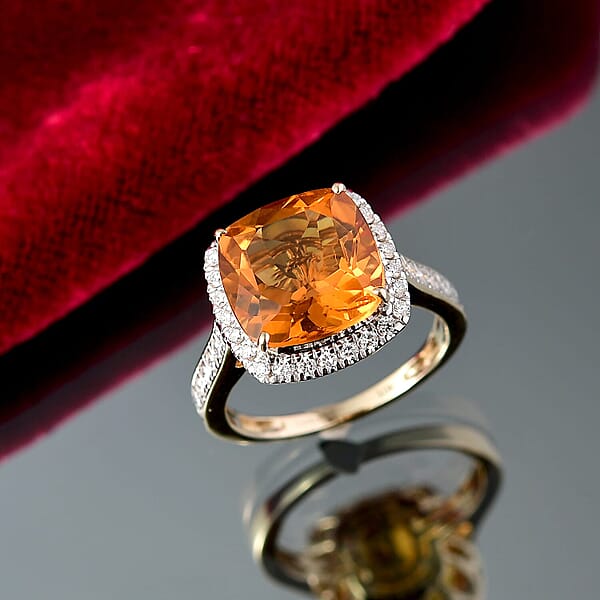 AAA Mandarin Citrine And G-H SI Luxuriant Lab Grown Diamond 5.27 Ctw Ring In 10K Yellow Gold