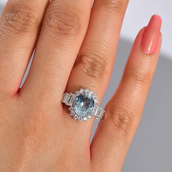 AAA Mangoro Aquamarine And Luxuriant Lab Grown Diamond G-H SI 3.47 Ctw Ring In 10K White Gold