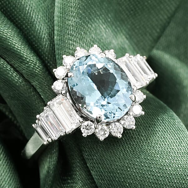 AAA Mangoro Aquamarine And Luxuriant Lab Grown Diamond G-H SI 3.47 Ctw Ring In 10K White Gold