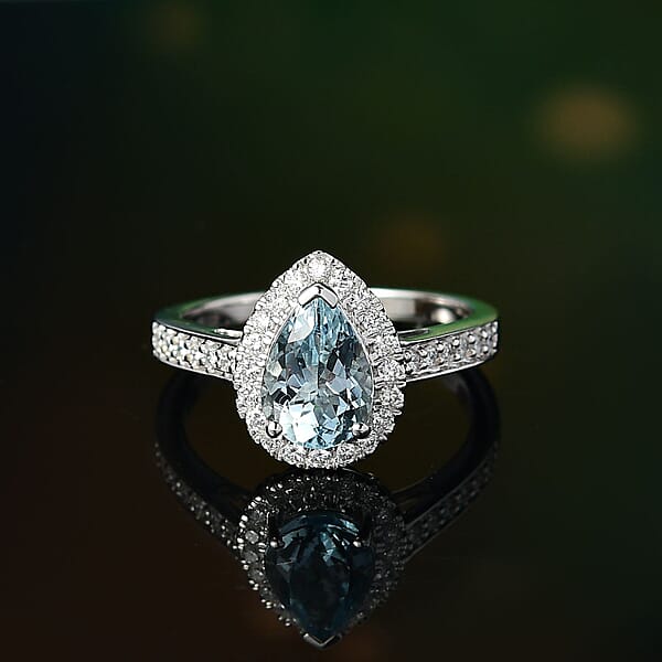 AAA Mangoro Aquamarine And Luxuriant Lab Grown Diamond G-H SI 2.02 Ctw Ring In 10K White Gold (Del In 12 -15 Days)