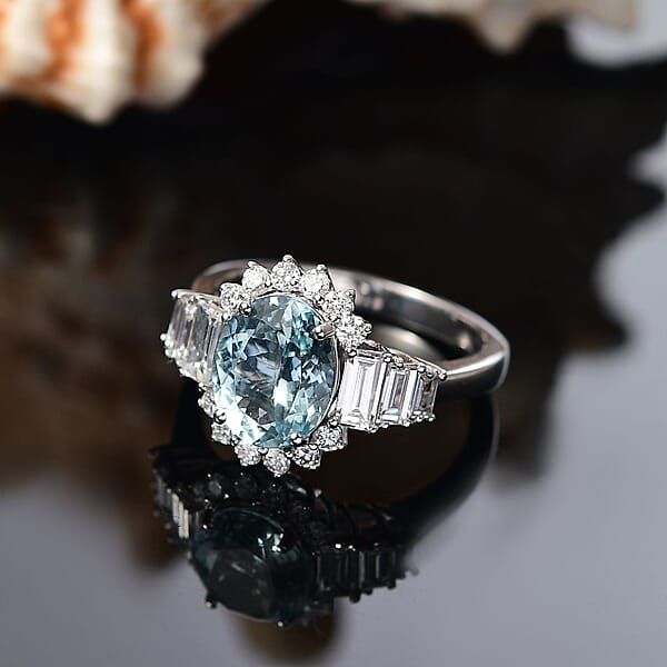 AAA Mangoro Aquamarine And Luxuriant Lab Grown Diamond G-H SI 3.47 Ctw Ring In 10K White Gold
