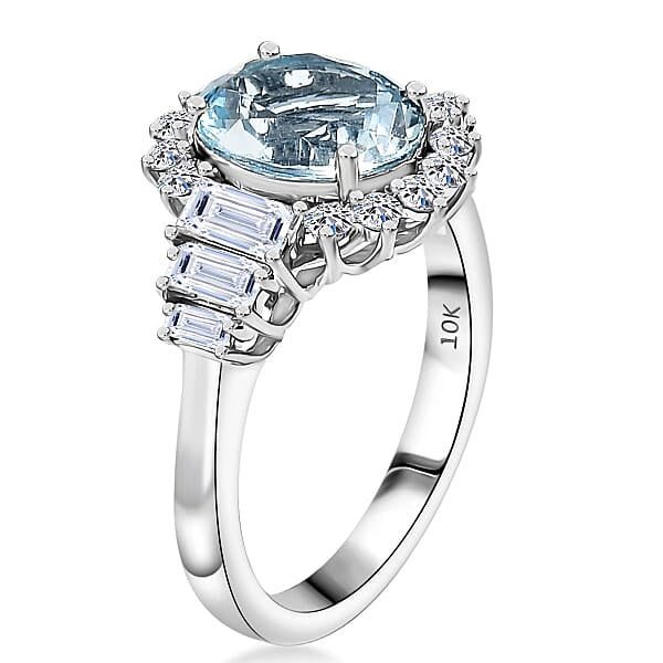 AAA Mangoro Aquamarine And Luxuriant Lab Grown Diamond G-H SI 3.47 Ctw Ring In 10K White Gold