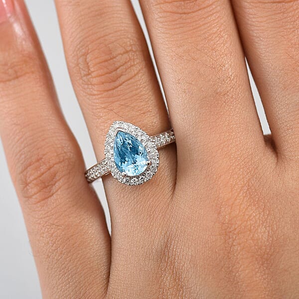 AAA Mangoro Aquamarine And Luxuriant Lab Grown Diamond G-H SI 2.02 Ctw Ring In 10K White Gold (Del In 12 -15 Days)