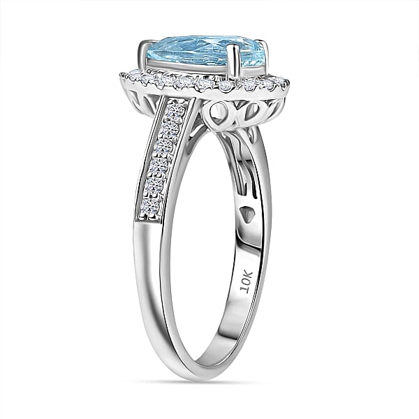 AAA Mangoro Aquamarine And Luxuriant Lab Grown Diamond G-H SI 2.02 Ctw Ring In 10K White Gold (Del In 12 -15 Days)
