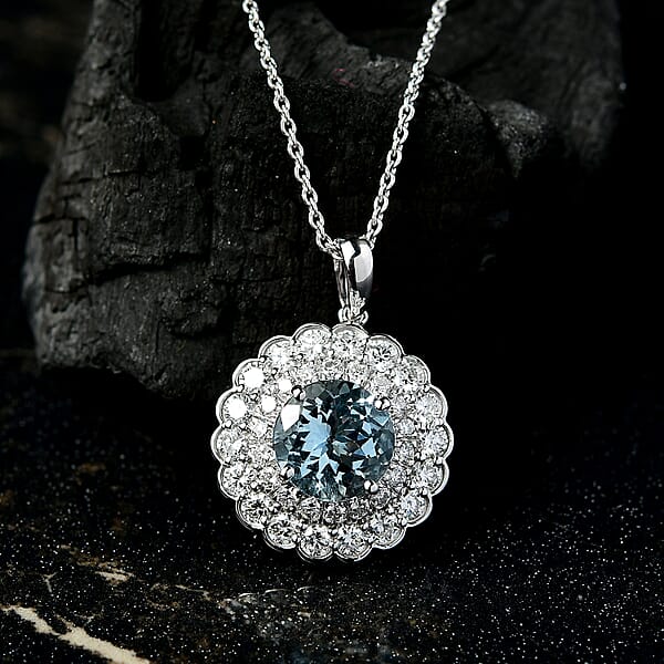 AAA Mangoro Aquamarine And Luxuriant Lab Grown Diamond SI 2.90 Ctw Pendant Necklace In 10K White Gold 20 Inches