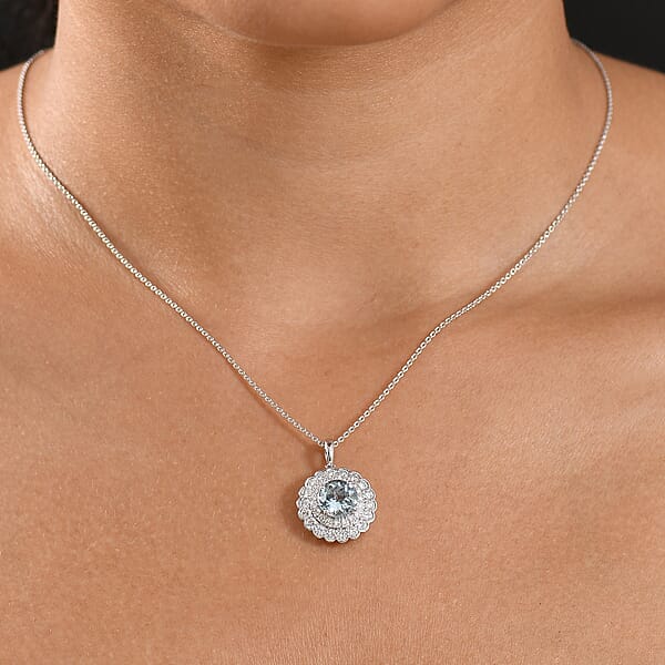 AAA Mangoro Aquamarine And Luxuriant Lab Grown Diamond SI 2.90 Ctw Pendant Necklace In 10K White Gold 20 Inches
