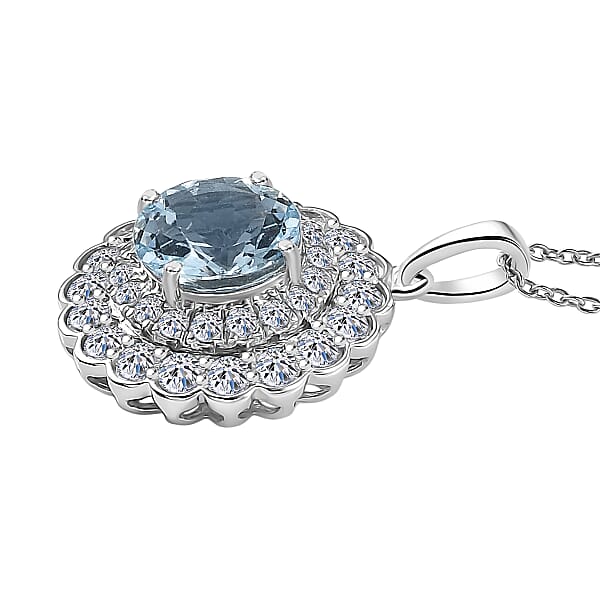 AAA Mangoro Aquamarine And Luxuriant Lab Grown Diamond SI 2.90 Ctw Pendant Necklace In 10K White Gold 20 Inches
