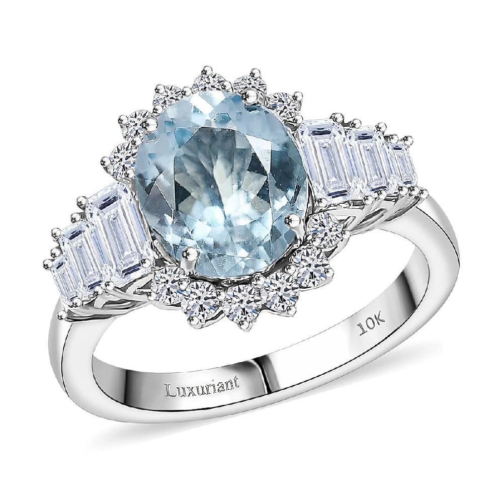 AAA Mangoro Aquamarine and Luxuriant Lab Grown Diamond G-H SI 3.47 ctw Ring in 10K White Gold