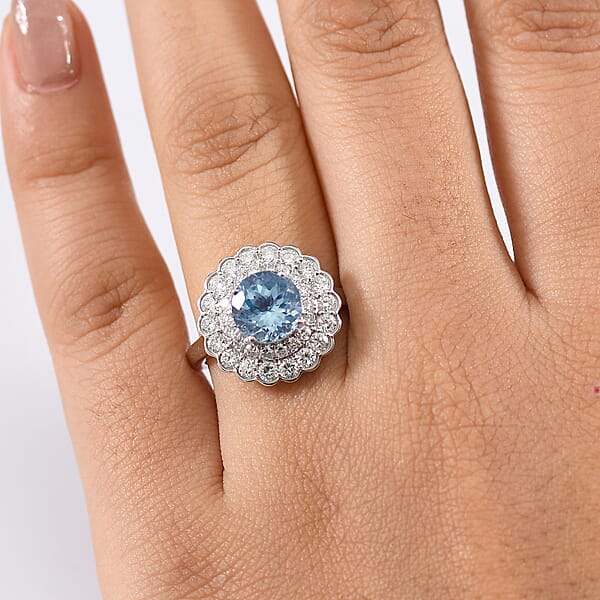AAA Mangoro Aquamarine Lab Grown Diamond Ring In 10K White Gold 2.90 Ctw