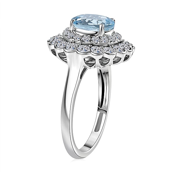 AAA Mangoro Aquamarine Lab Grown Diamond Ring In 10K White Gold 2.90 Ctw