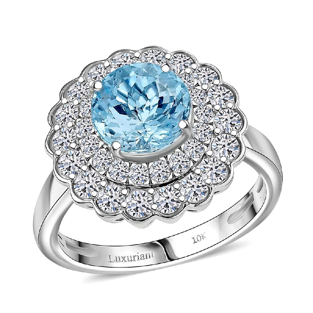 AAA Mangoro Aquamarine Lab Grown Diamond Ring in 10K White Gold 2.90 ctw