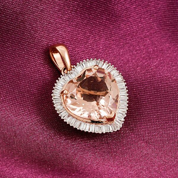 AAA Marropino Morganite And Diamond G-H I2 5.40 Ctw Heart Pendant Without Chain In 14K Rose Gold