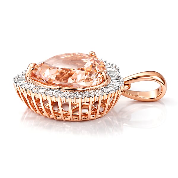 AAA Marropino Morganite And Diamond G-H I2 5.40 Ctw Heart Pendant Without Chain In 14K Rose Gold