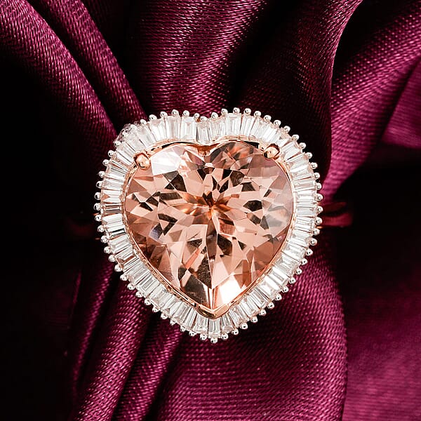 AAA Marropino Morganite And G-H I2 Diamond 5.40 Ctw Heart Ring In 14K Rose Gold (Size 8.0)