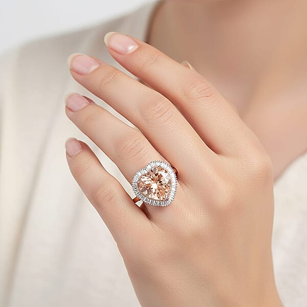 AAA Marropino Morganite And G-H I2 Diamond 5.40 Ctw Heart Ring In 14K Rose Gold (Size 8.0)