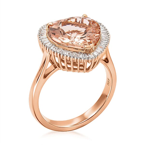 AAA Marropino Morganite And G-H I2 Diamond 5.40 Ctw Heart Ring In 14K Rose Gold (Size 8.0)