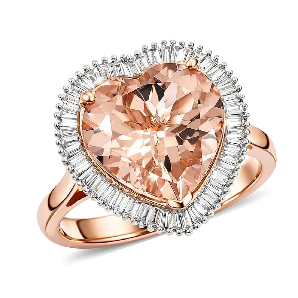 AAA Marropino Morganite and G-H I2 Diamond 5.40 ctw Heart Ring in 14K Rose Gold (Size 8.0)