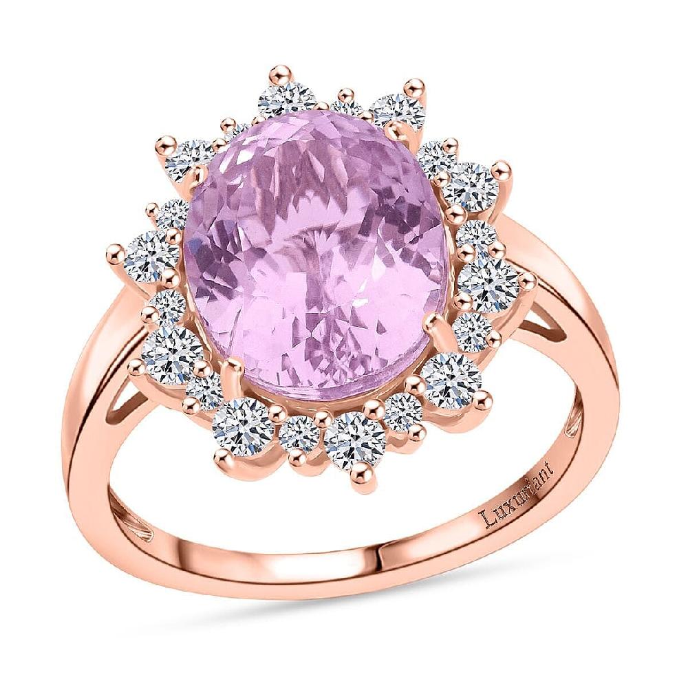 AAA Martha Rocha Kunzite and Luxuriant Lab Grown G-H SI 6.75 ctw Blush & Bloom Ring in 10K Rose Gold