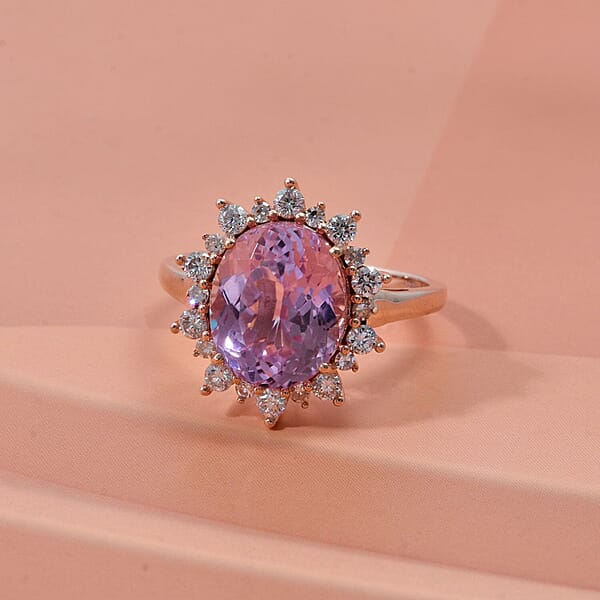 AAA Martha Rocha Kunzite And Luxuriant Lab Grown G-H SI 6.75 Ctw Blush & Bloom Ring In 10K Rose Gold