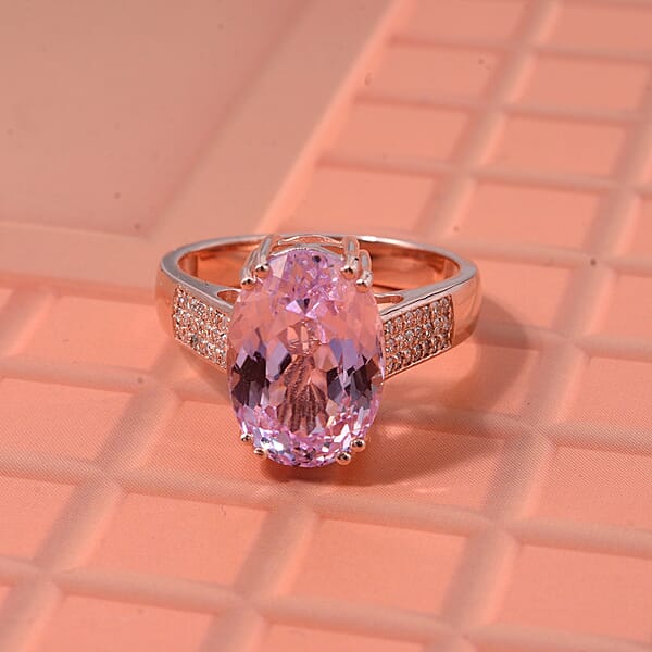 AAA Martha Rocha Kunzite Lab Grown Diamond Ring In 18K Vermeil RG Over Sterling Silver 9.20 Ctw