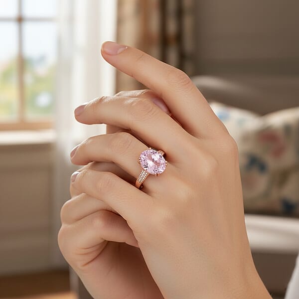 AAA Martha Rocha Kunzite Lab Grown Diamond Ring In 18K Vermeil RG Over Sterling Silver 9.20 Ctw