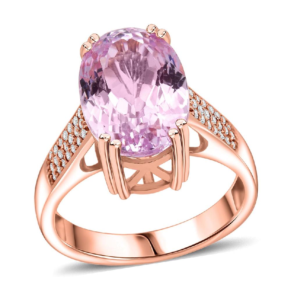 AAA Martha Rocha Kunzite Lab Grown Diamond Ring in 18K Vermeil RG Over Sterling Silver 9.20 ctw