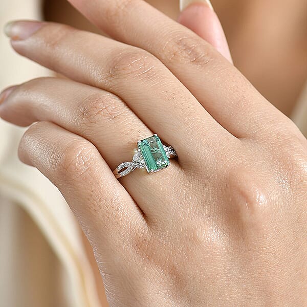 AAA Mint Tourmaline And Luxuriant Lab Grown Diamond E-F VS 2.65 Ctw Ring In 10K White Gold