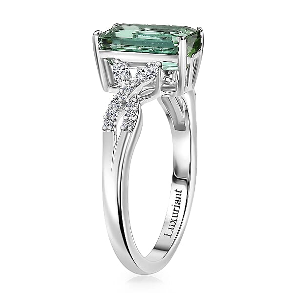 AAA Mint Tourmaline And Luxuriant Lab Grown Diamond E-F VS 2.65 Ctw Ring In 10K White Gold