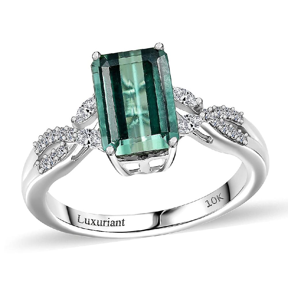 AAA Mint Tourmaline and Luxuriant Lab Grown Diamond E-F VS 2.65 ctw Ring in 10K White Gold